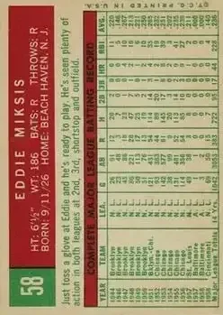 Back of Eddie Miksis