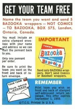 Back of Felt Pennant Offer - Canadian Milwaukee Braves - Baltimore Orioles - Philadelphia Phillies