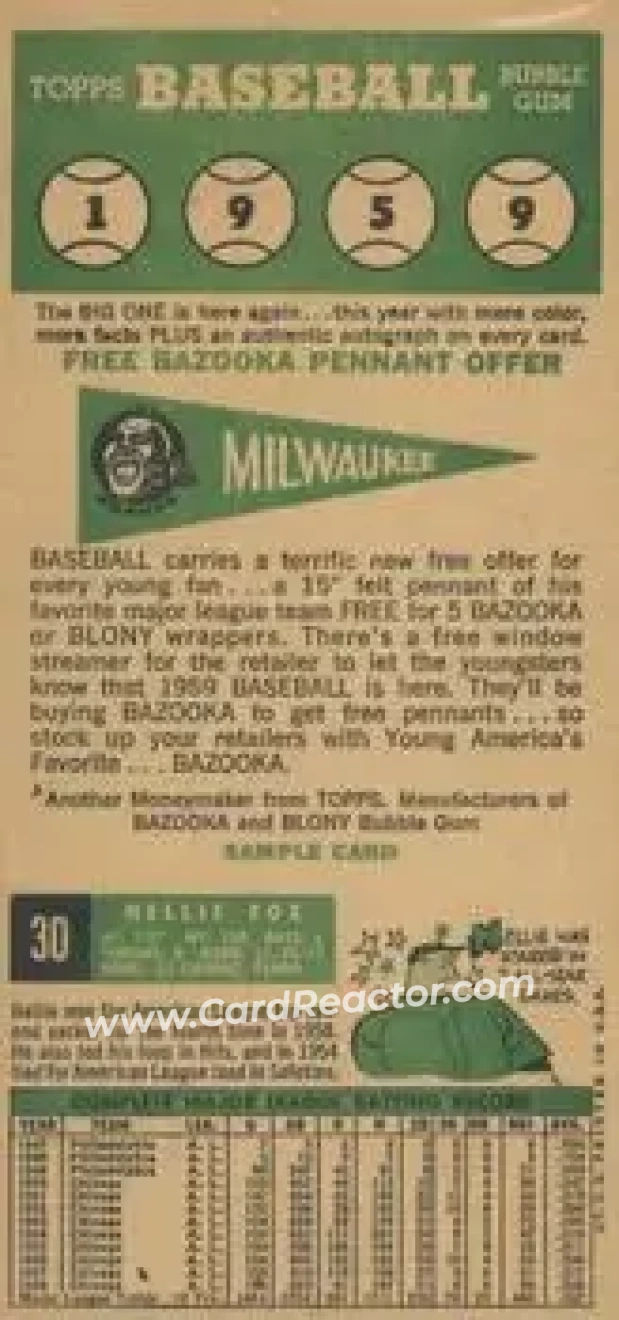 1959 Topps - Salesman Samples #NNO - Willie Mays - Joe DeMaestri - Frank Torre - San Francisco Giants - Kansas City Athletics - Milwaukee Braves - Back