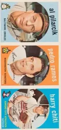 1959 Topps - Salesman Samples #NNO - Al Pilarcik - Pedro Ramos - Harry Chiti - Baltimore Orioles - Washington Senators - Kansas City Athletics