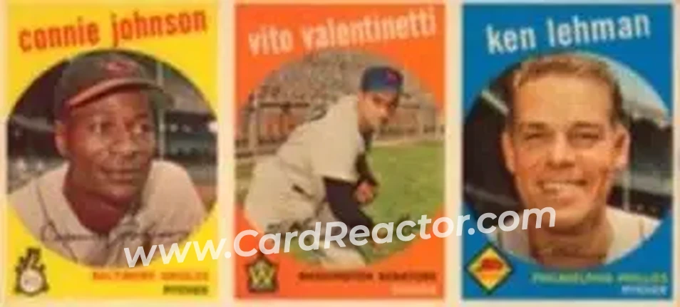 1959 Topps - Salesman Samples #NNO - Connie Johnson - Vito Valentinetti - Ken Lehman - Baltimore Orioles - Washington Senators - Philadelphia Phillies - Front