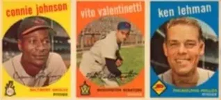 1959 Topps - Salesman Samples #NNO - Connie Johnson - Vito Valentinetti - Ken Lehman - Baltimore Orioles - Washington Senators - Philadelphia Phillies