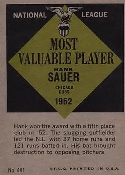 Back of Hank Sauer