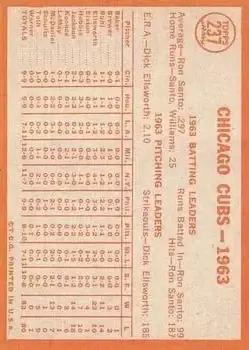 1964 Topps #237 - Cubs - Chicago Cubs - Back