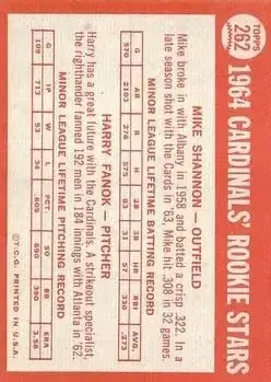 1964 Topps #262 - Harry Fanok) - St. Louis Cardinals - Back
