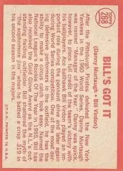 1964 Topps #268 - Bill Virdon) - Pittsburgh Pirates - Back