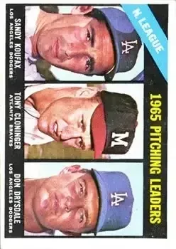 1966 Topps #223 Tony Cloninger & Don Drysdale & Sandy" Koufax