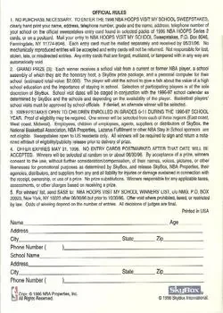 Back of "Visit My School" Sweepstakes Entry Form Issued in Series Two packs