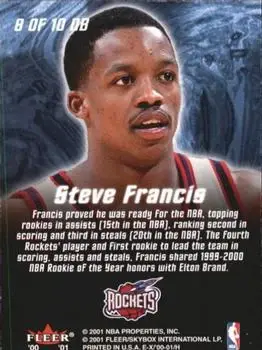 2000-01 E-X - No Boundaries #8 NB - Steve Francis - Houston Rockets - Back