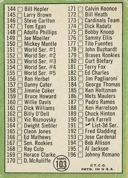Back of Checklist: 110 196