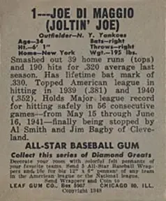 Back of Joe DiMaggio