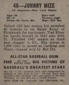 Back of Johnny Mize