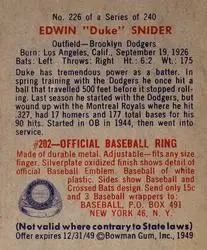 Back of Edwin "Duke" Snider