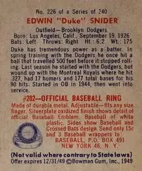 Back of Edwin "Duke" Snider