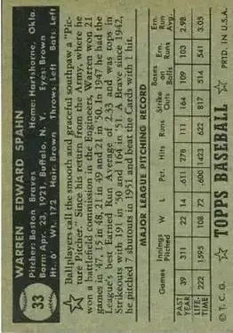 Back of Warren Spahn