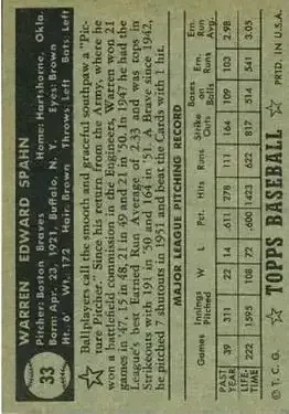 Back of Warren Spahn