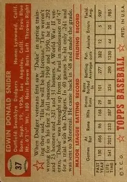 Back of Edwin "Duke" Snider