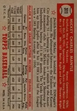 Back of Mickey Mantle