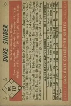 Back of Edwin "Duke" Snider