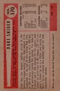 Back of Edwin "Duke" Snider