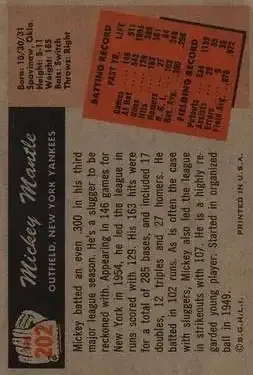 Back of Mickey Mantle