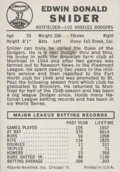 Back of Edwin "Duke" Snider