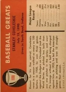 Back of Stanley Coveleski