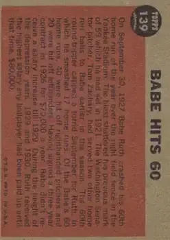 1962 Topps #139c - Babe Ruth - New York Yankees - Back