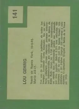 Back of Lou Gehrig