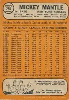 Back of Mickey Mantle