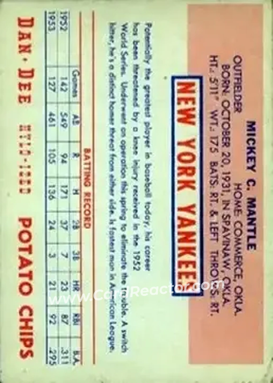 Back of Mickey Mantle