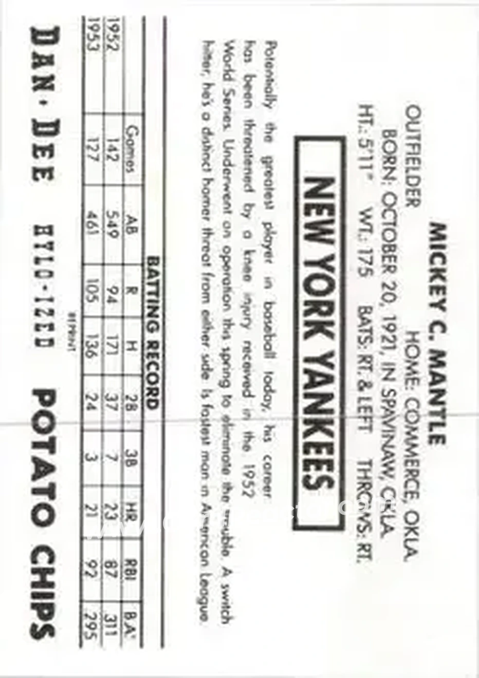 Back of Mickey Mantle