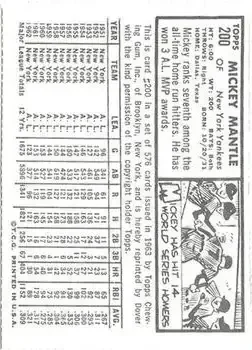 Back of Mickey Mantle