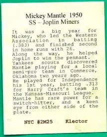 Back of Mickey Mantle