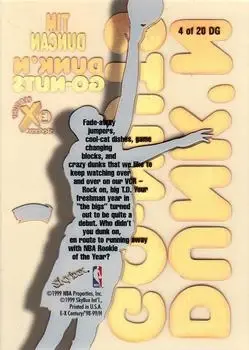 1998-99 SkyBox E-X Century - Dunk'N Go-Nuts #4DG - Tim Duncan - San Antonio Spurs - Back 1998-99 SkyBox E-X Century - Dunk'N Go-Nuts #4DG - Tim Duncan - San Antonio Spurs - Back