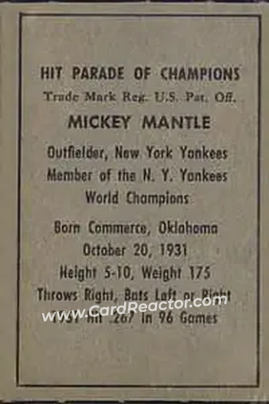 Back of Mickey Mantle