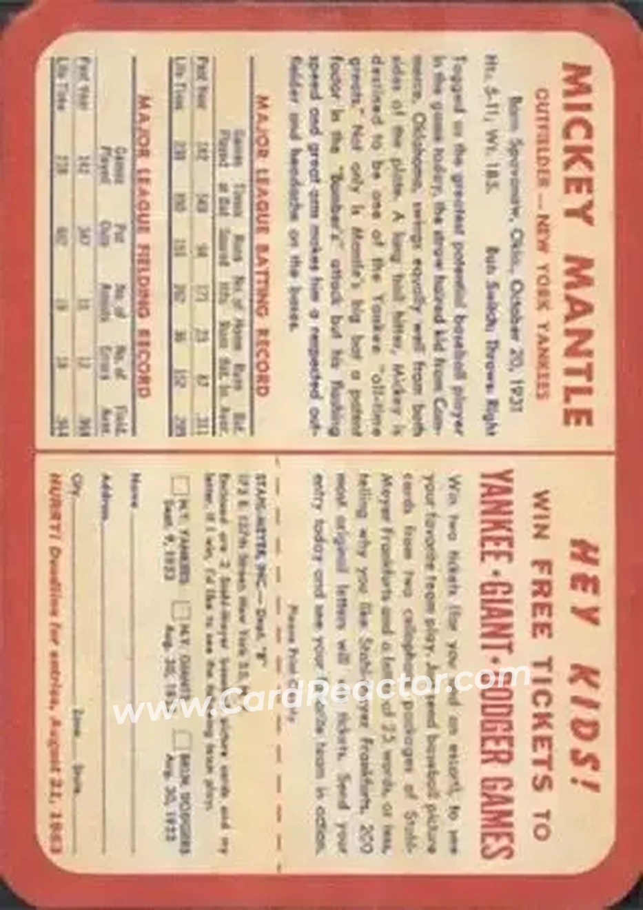 Back of Mickey Mantle