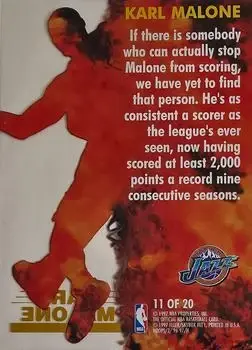 1996-97 Hoops - Hot List #11 - Karl Malone - Utah Jazz - Back 1996-97 Hoops - Hot List #11 - Karl Malone - Utah Jazz - Back