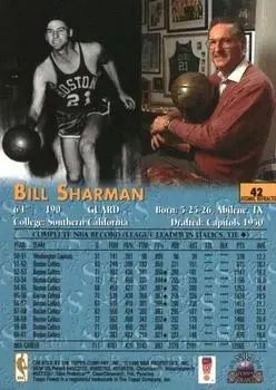1996-97 Topps Stars - Finest Atomic Refractors #42 - Bill Sharman - Boston Celtics - Back 1996-97 Topps Stars - Finest Atomic Refractors #42 - Bill Sharman - Boston Celtics - Back