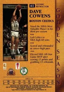 1996-97 Topps Stars - Finest Atomic Refractors #61 - Dave Cowens - Boston Celtics - Back