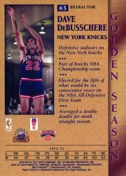 1996-97 Topps Stars - Finest Atomic Refractors #63 - Dave DeBusschere - New York Knicks - Back 1996-97 Topps Stars - Finest Atomic Refractors #63 - Dave DeBusschere - New York Knicks - Back