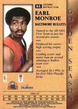 1996-97 Topps Stars - Finest Atomic Refractors #81 - Earl Monroe - Baltimore Bullets - Back