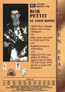 1996-97 Topps Stars - Finest Atomic Refractors #85 - Bob Pettit - St. Louis Hawks - Back 1996-97 Topps Stars - Finest Atomic Refractors #85 - Bob Pettit - St. Louis Hawks - Back