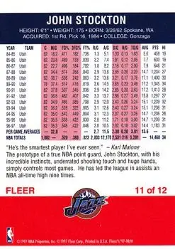 1997-98 Fleer - Decade of Excellence #11 - John Stockton - Utah Jazz - Back 1997-98 Fleer - Decade of Excellence #11 - John Stockton - Utah Jazz - Back
