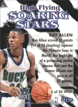 1997-98 Fleer - High Flying Soaring Stars #2 HFSS - Ray Allen - Milwaukee Bucks - Back 1997-98 Fleer - High Flying Soaring Stars #2 HFSS - Ray Allen - Milwaukee Bucks - Back