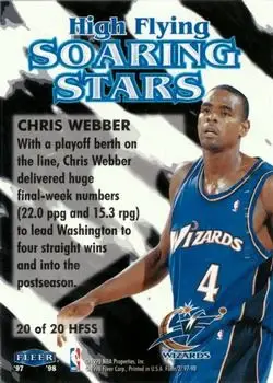 1997-98 Fleer - High Flying Soaring Stars #20 HFSS - Chris Webber - Washington Wizards - Back