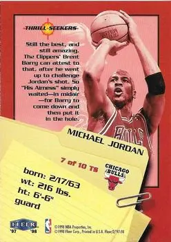 1997-98 Fleer - Thrill Seekers #7TS - Michael Jordan - Chicago Bulls - Back