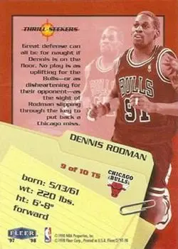 1997-98 Fleer - Thrill Seekers #9TS - Dennis Rodman - Chicago Bulls - Back 1997-98 Fleer - Thrill Seekers #9TS - Dennis Rodman - Chicago Bulls - Back