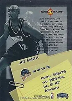 1997-98 Fleer - Thrill Seekers #10TS - Joe Smith - Golden State Warriors - Back