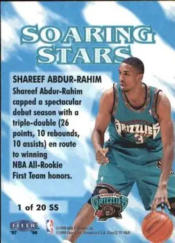 1997-98 Fleer - Soaring Stars #1SS - Shareef Abdur-Rahim - Vancouver Grizzlies - Back 1997-98 Fleer - Soaring Stars #1SS - Shareef Abdur-Rahim - Vancouver Grizzlies - Back